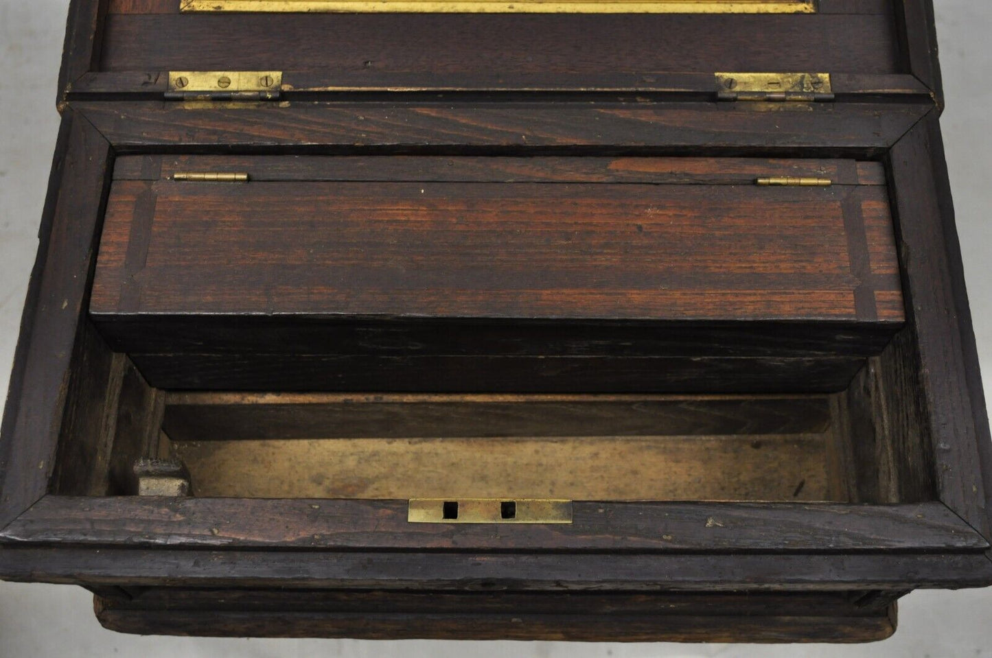 19th Century American Primitive Distressed Solid Wood Machinist Tool Box Storage