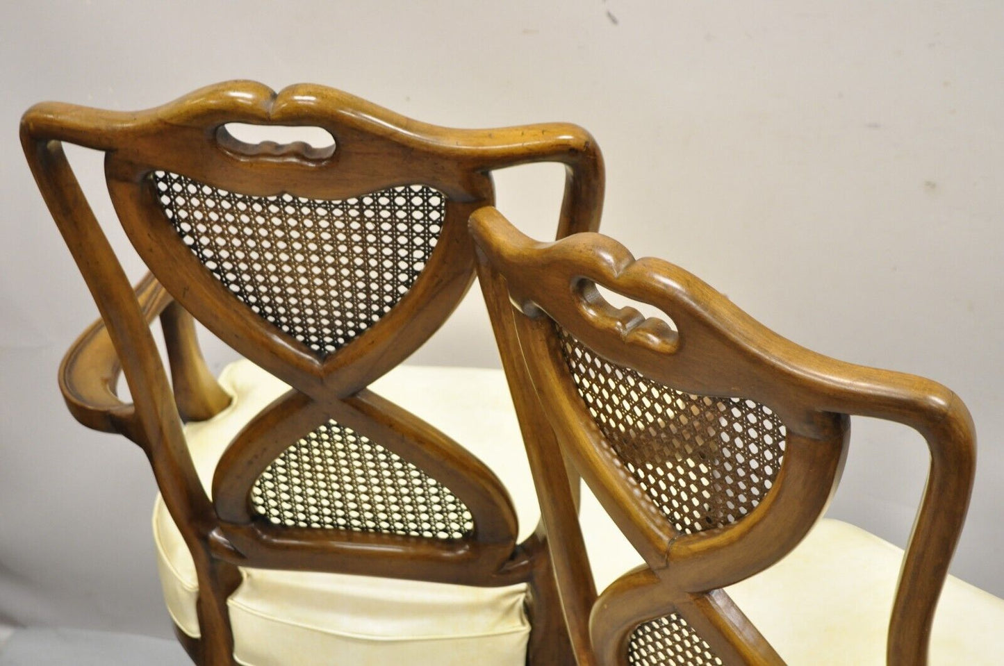 French Provincial Hollywood Regency Cane Back Pretzel Twist Dining Chair - Set 8