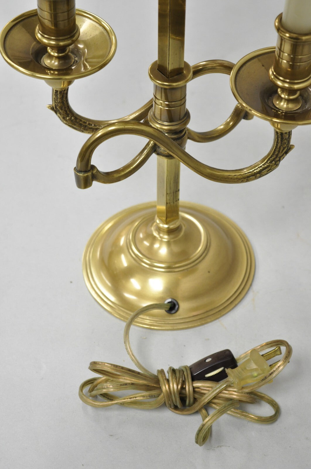 Vintage French Directoire Brass Scroll Arm Tole Metal Bouillotte Desk Table Lamp