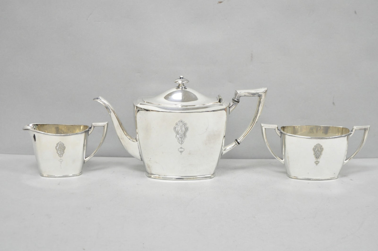 Antique Community Silver Plated Art Deco Birds of Paradise Tea Service Set 3 Pcs