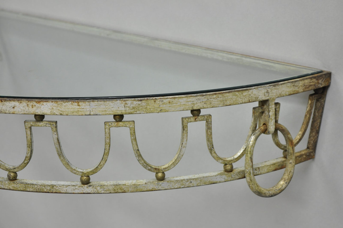 Italian Neoclassical Hollywood Regency Silver Gilt Iron Wall Mount Console Table