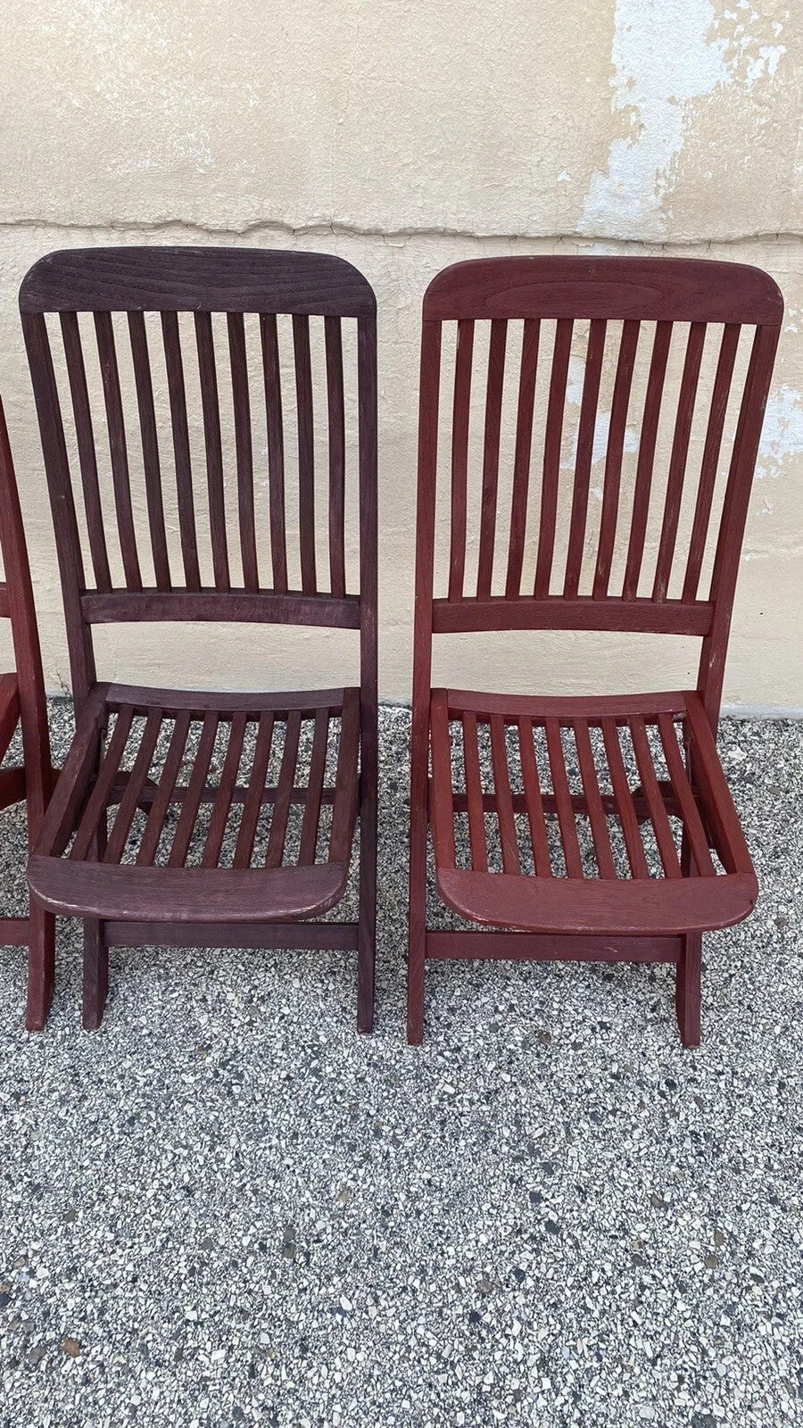 Slatted Teak Wood Garden Patio Folding Chairs by Outdoor Classics - Set of 4