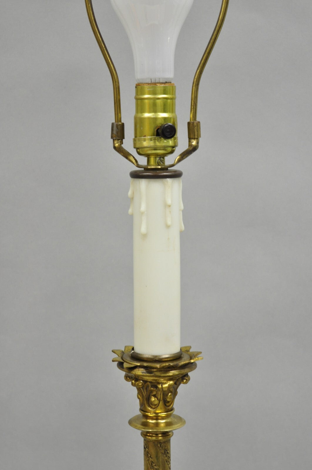 Antique French Empire Renaissance Bronze Maiden Candlestick Table Lamp