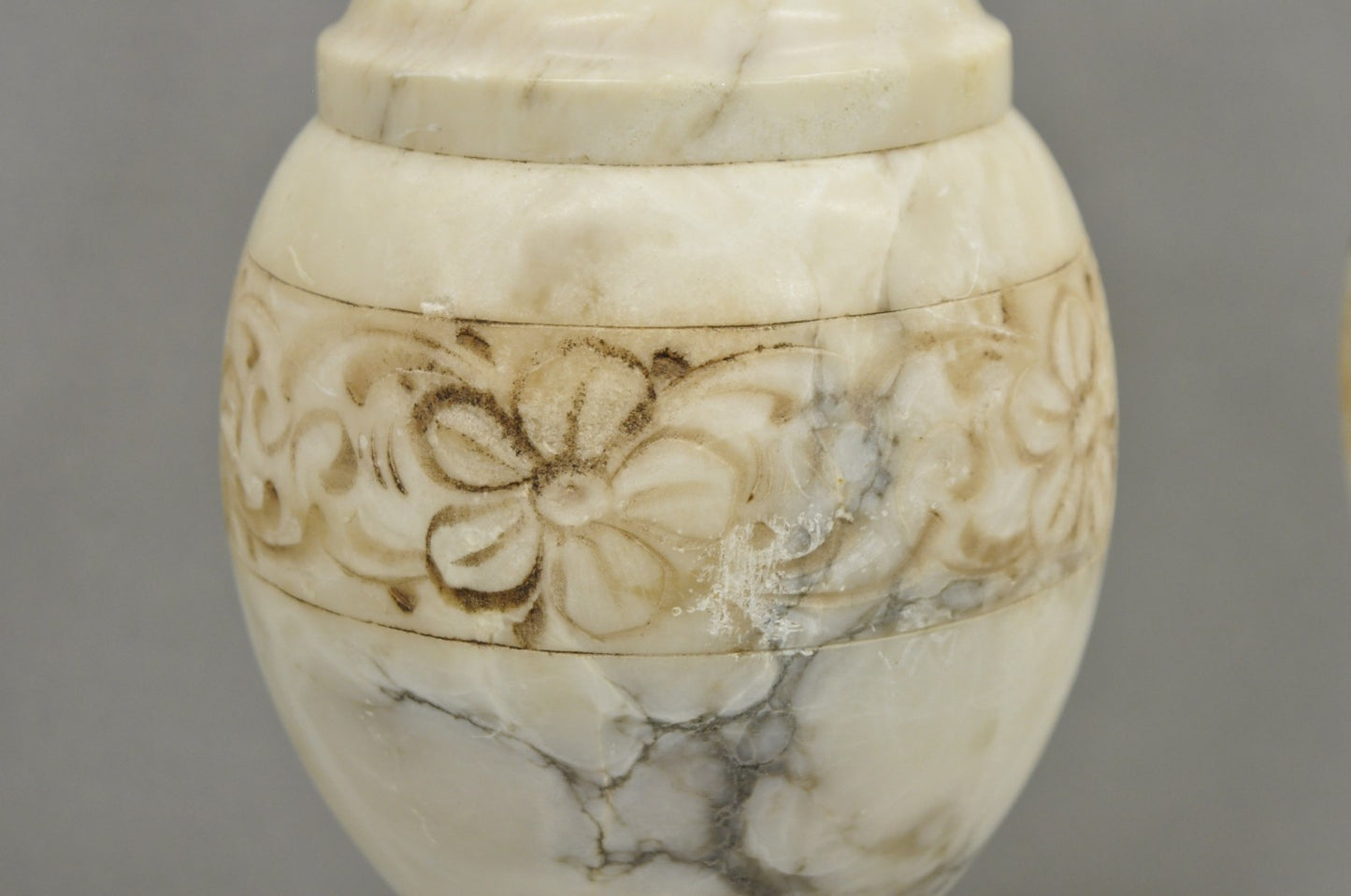 Vintage Italian Neoclassical Style Carved White Marble Urn Table Lamps - a Pair