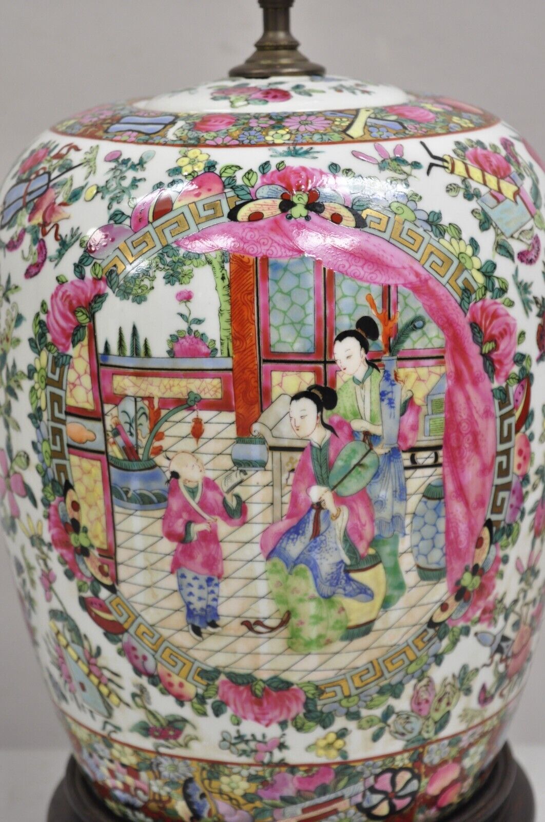 Vintage Chinoiserie Famille Rose Chinese Porcelain Asian Ginger Jar Table Lamp