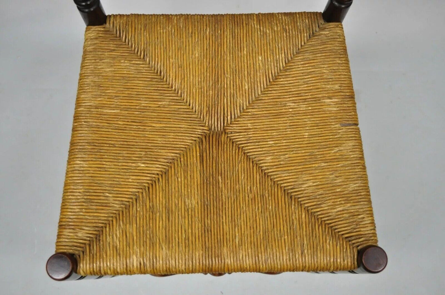 Antique American Primitive Cherry Wood Woven Rush Seat Ladder Back Side Chair