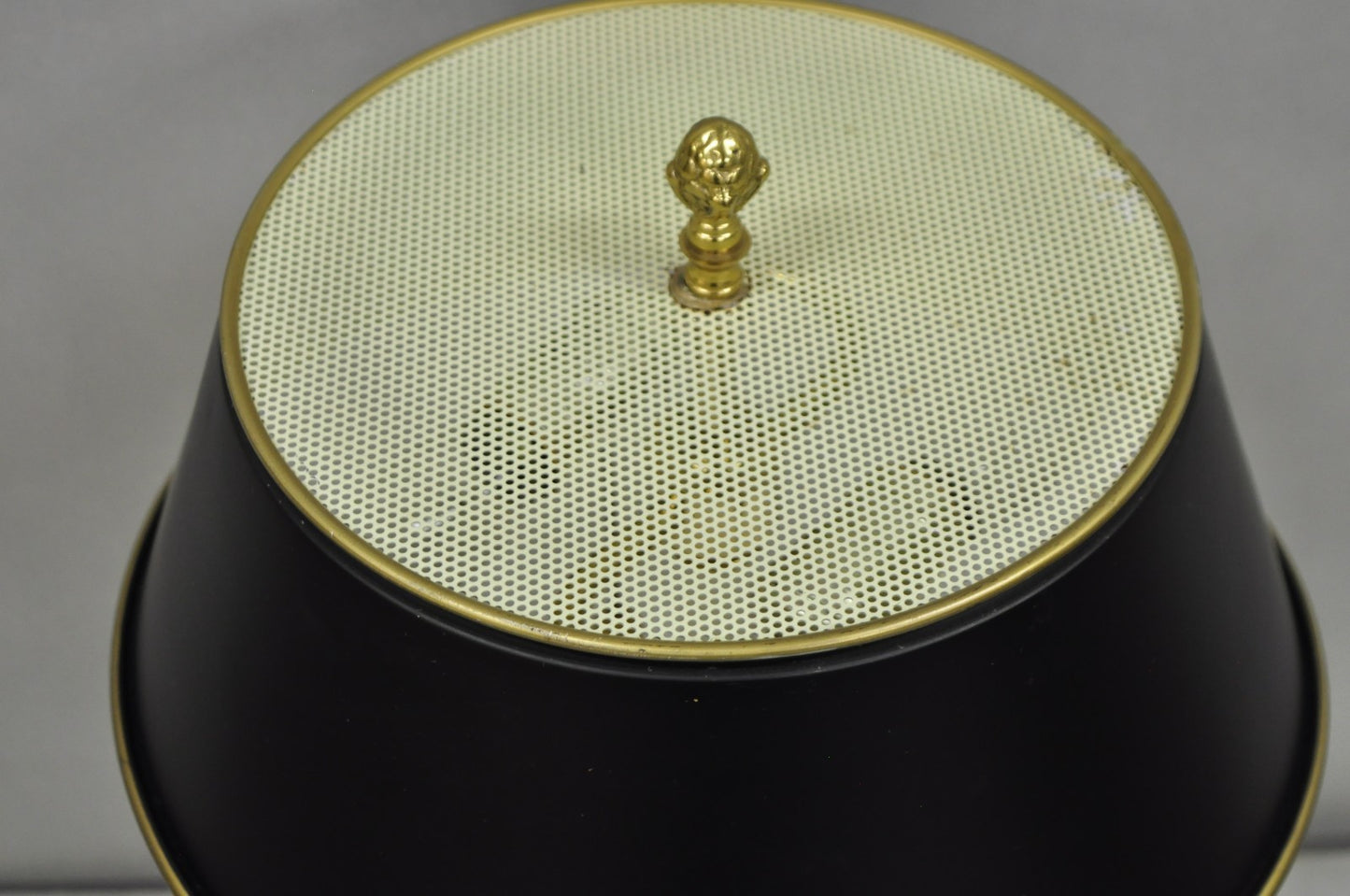Chapman Hollywood Regency Brass Pineapple Tole Metal Black Shade Table Lamp