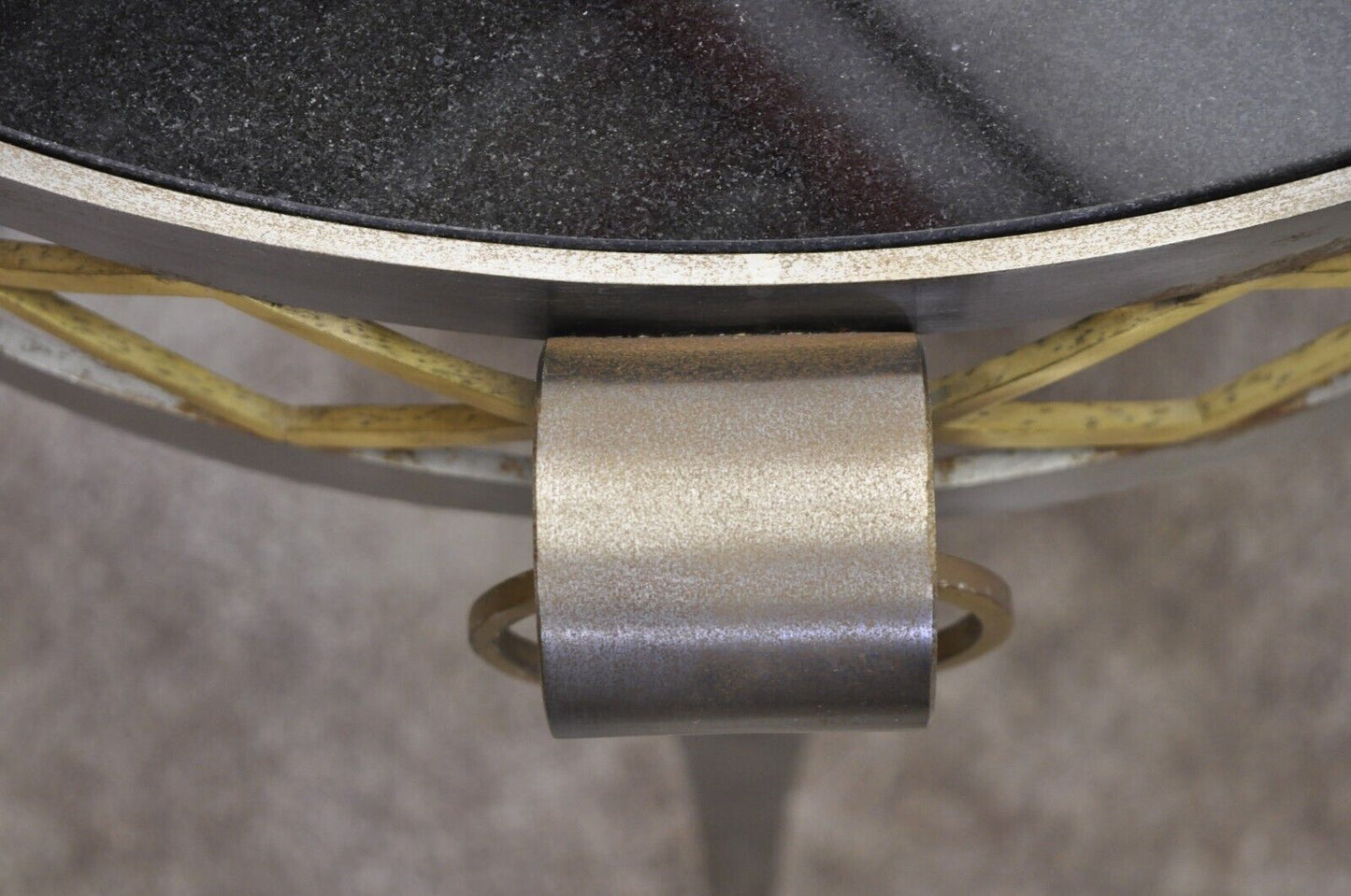 Neoclassical Maison Jansen Style Steel Black Marble Round Bouillotte Side Table