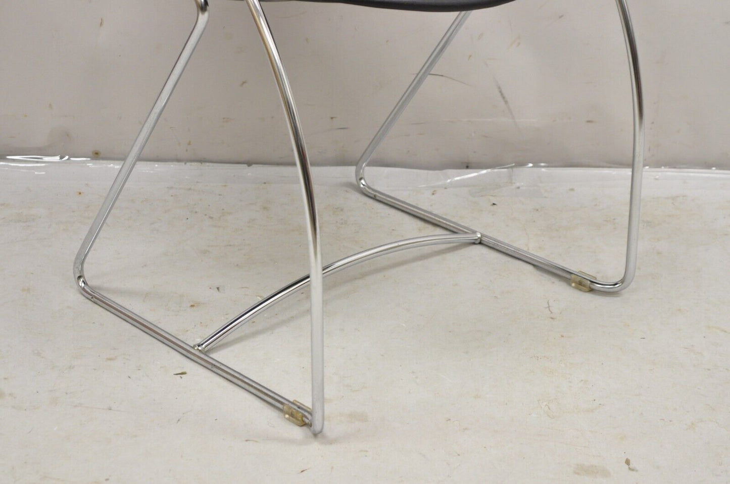 Steelcase Tom Grasman Chrome Frame Black Molded Plastic Stackable Chair Set of 4