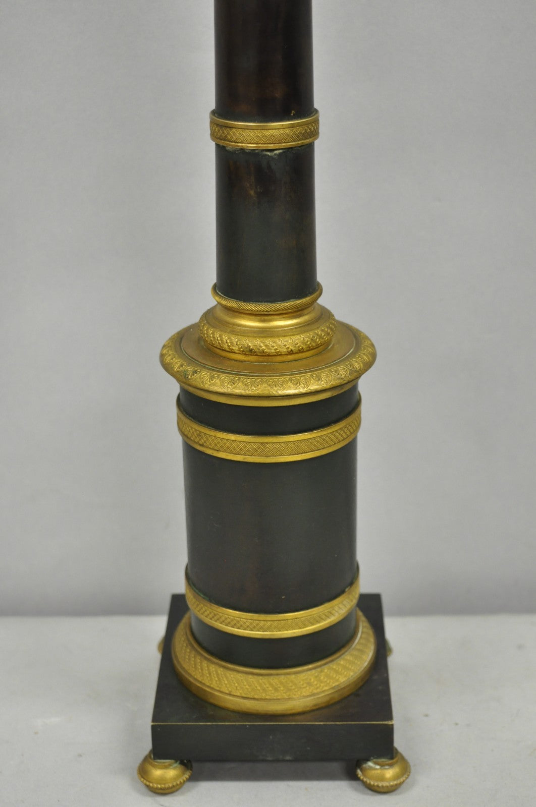 Antique French Empire Patinated Bronze Candlestick Column Bouillotte Table Lamp