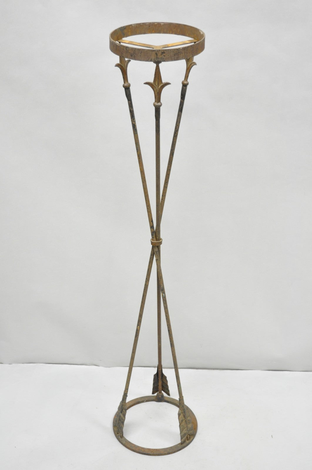 Antique Italian Neoclassical Wrought Iron Arrow Pedestal Tazza Plant Stand