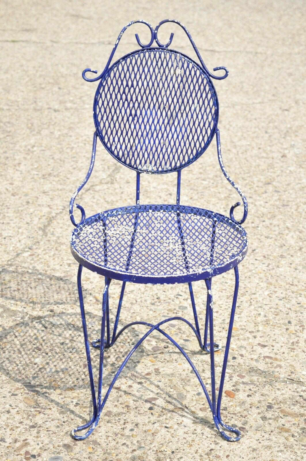 Victorian Style Blue Wrought Iron Small Garden Bistro Dining Chairs - Set of 4