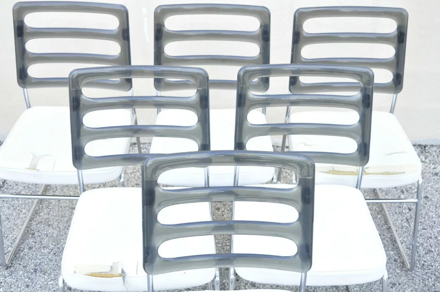Vintage Mid Century Modern Smoked Lucite Chrome Frame Dining Chairs - Set of 6