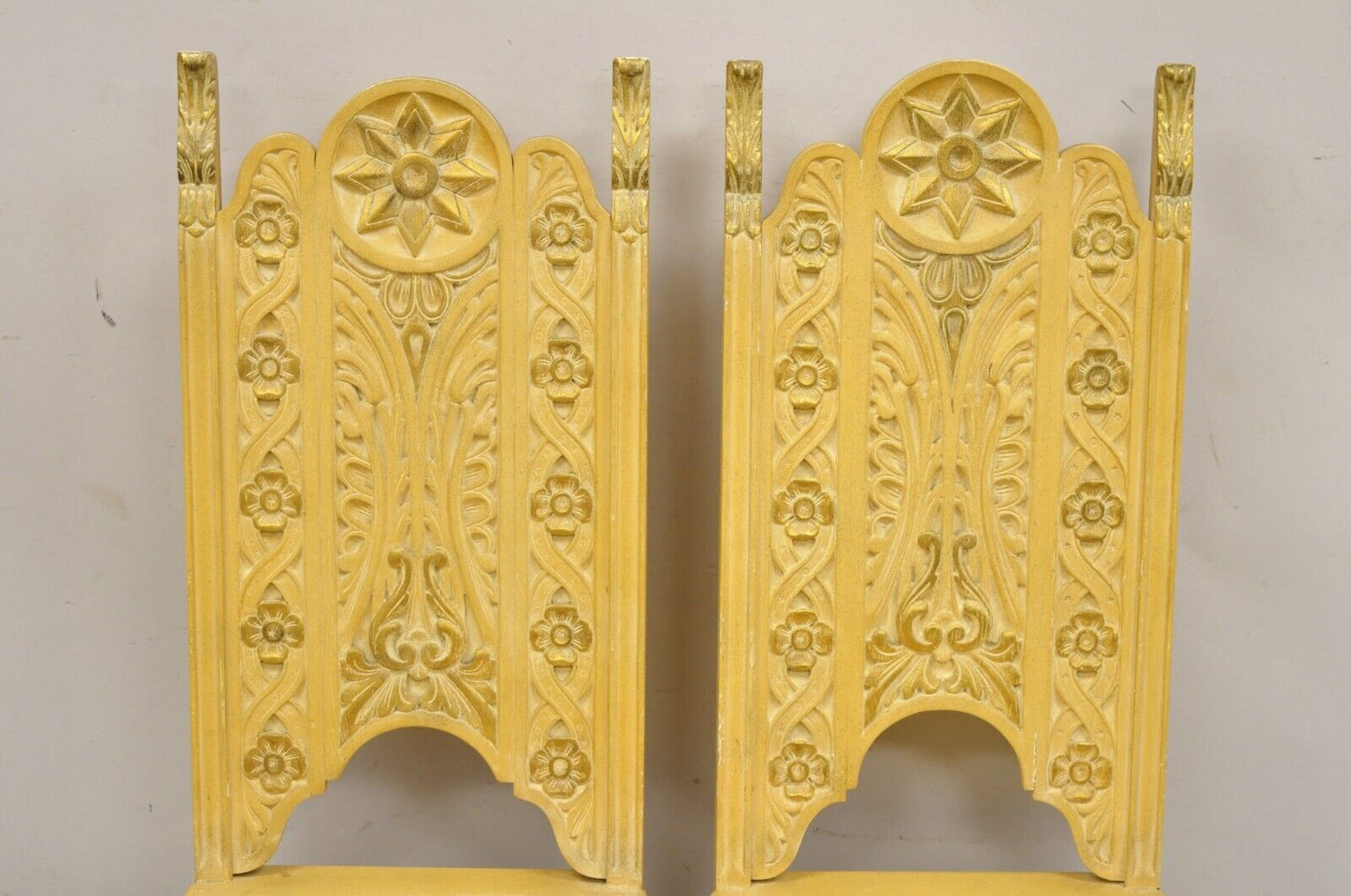 Gothic Renaissance Revival Painted Hall Altar Console Table Chair Set - 4 Pc Set