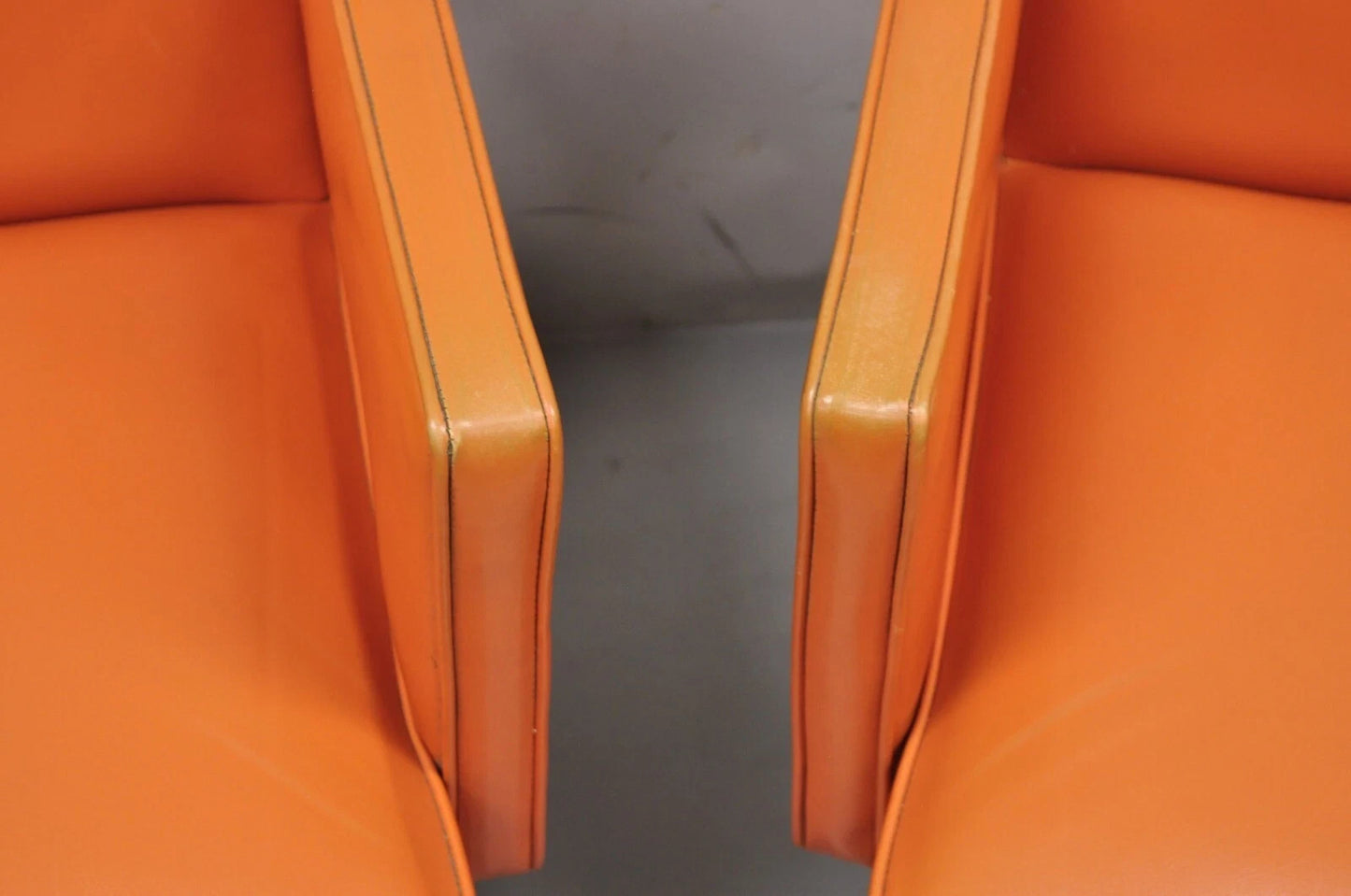 Vintage Mid Century Modern Walnut Jens Risom Style Orange Lounge Chairs -a Pair