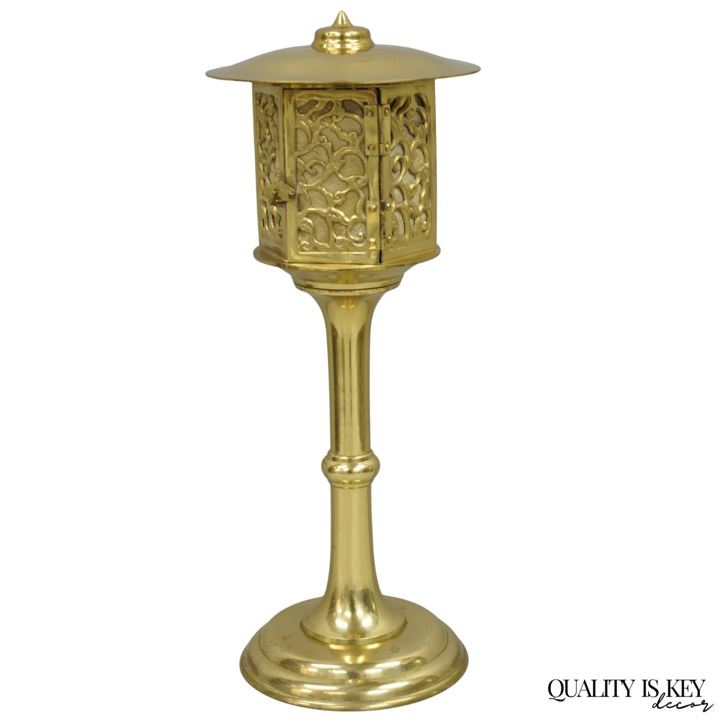 Vintage Brass Fretwork Japanese Lantern Small Chinoiserie Oriental Table Lamp