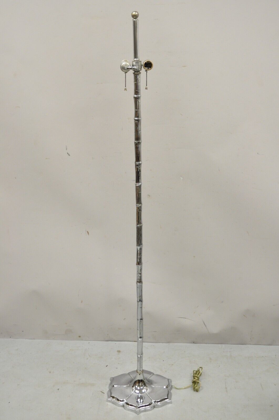 Vintage Hollywood Regency Faux Bois Faux Bamboo Chrome Lotus Floor Lamp