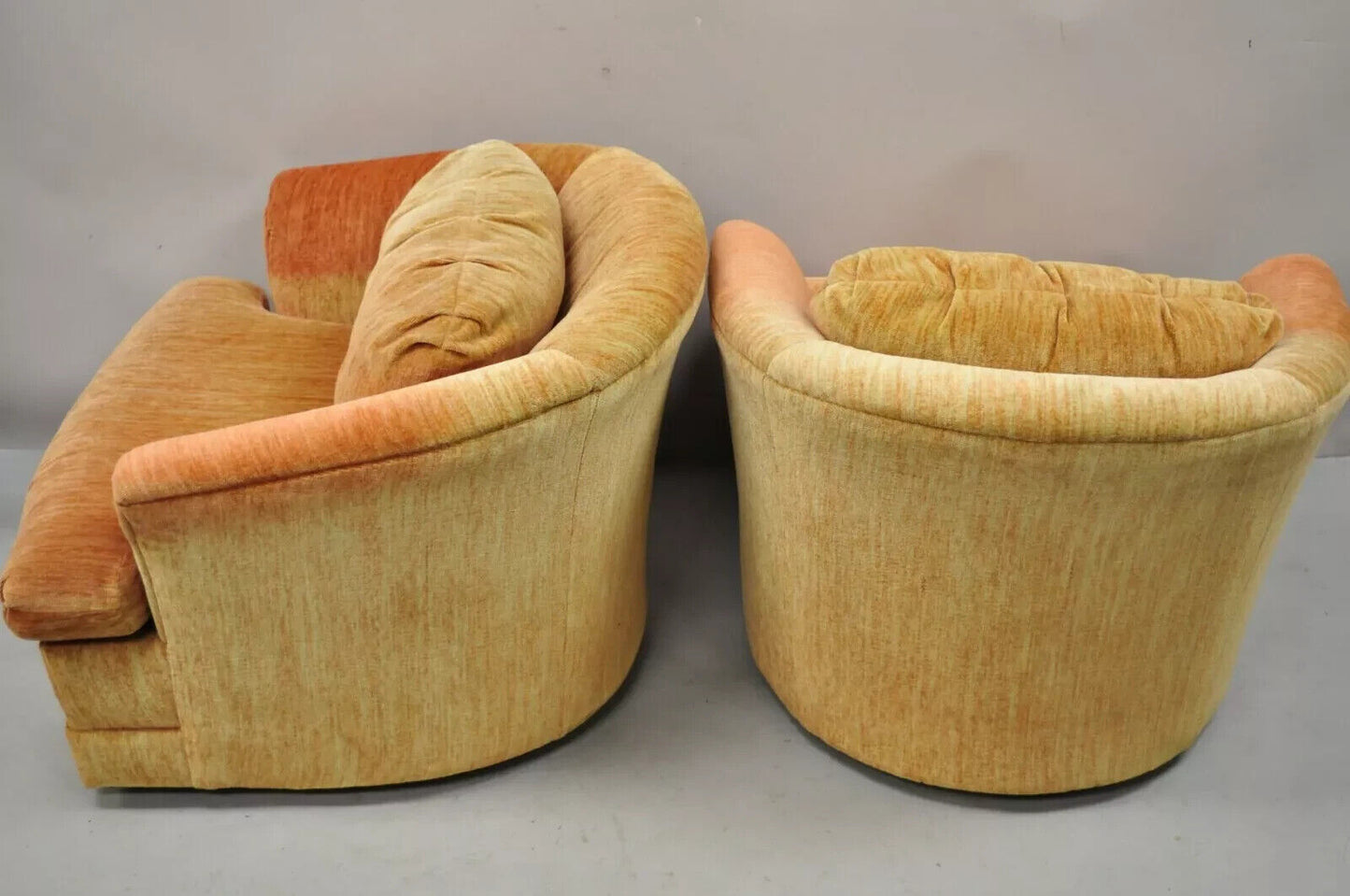 Mid Century Modern Orange Upholstered Swivel Lounge Club Chair by Flexsteel Pair