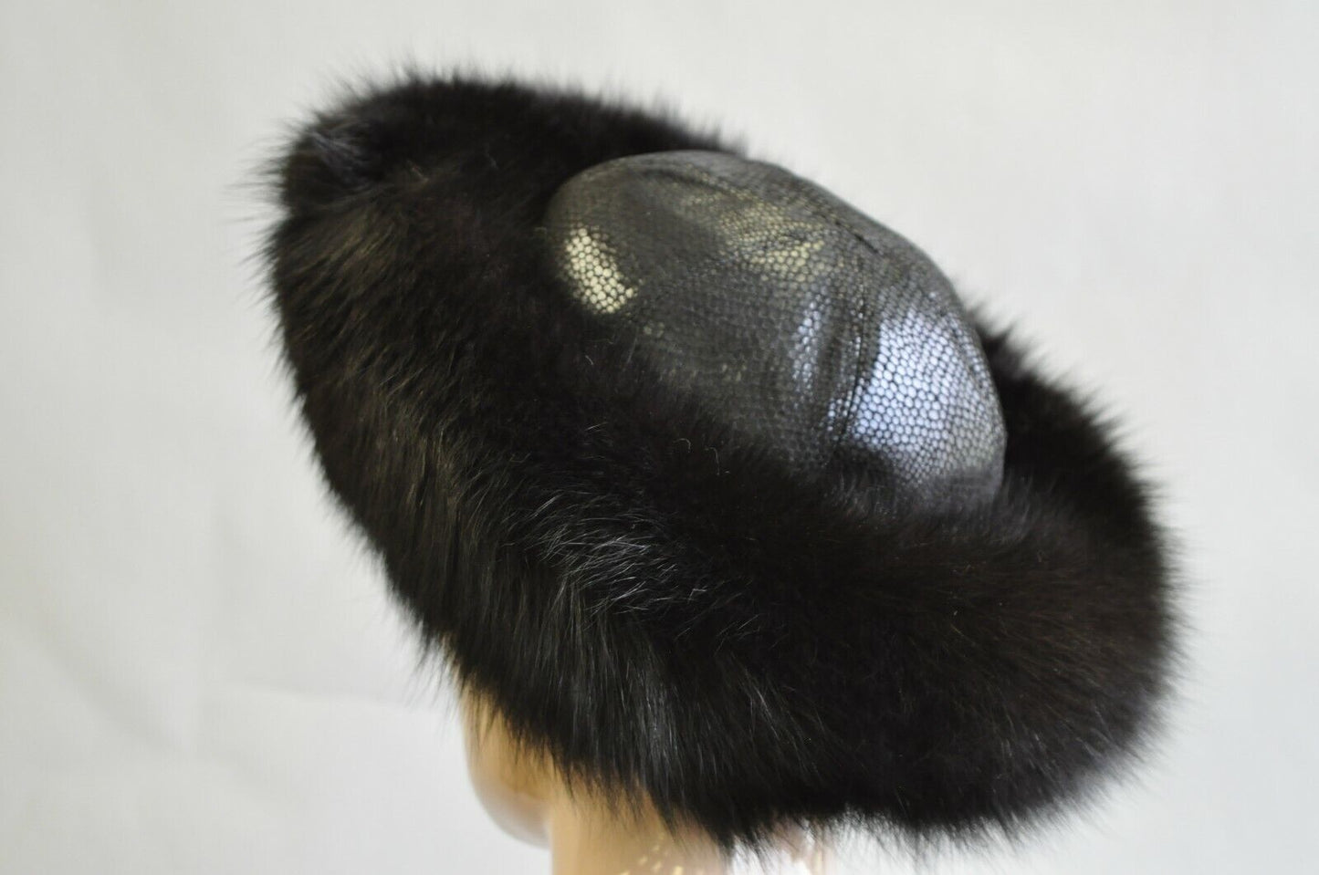 Vintage Boutique Kate's Canada Black Leather Snakeskin Mink Fur Church Derby Hat
