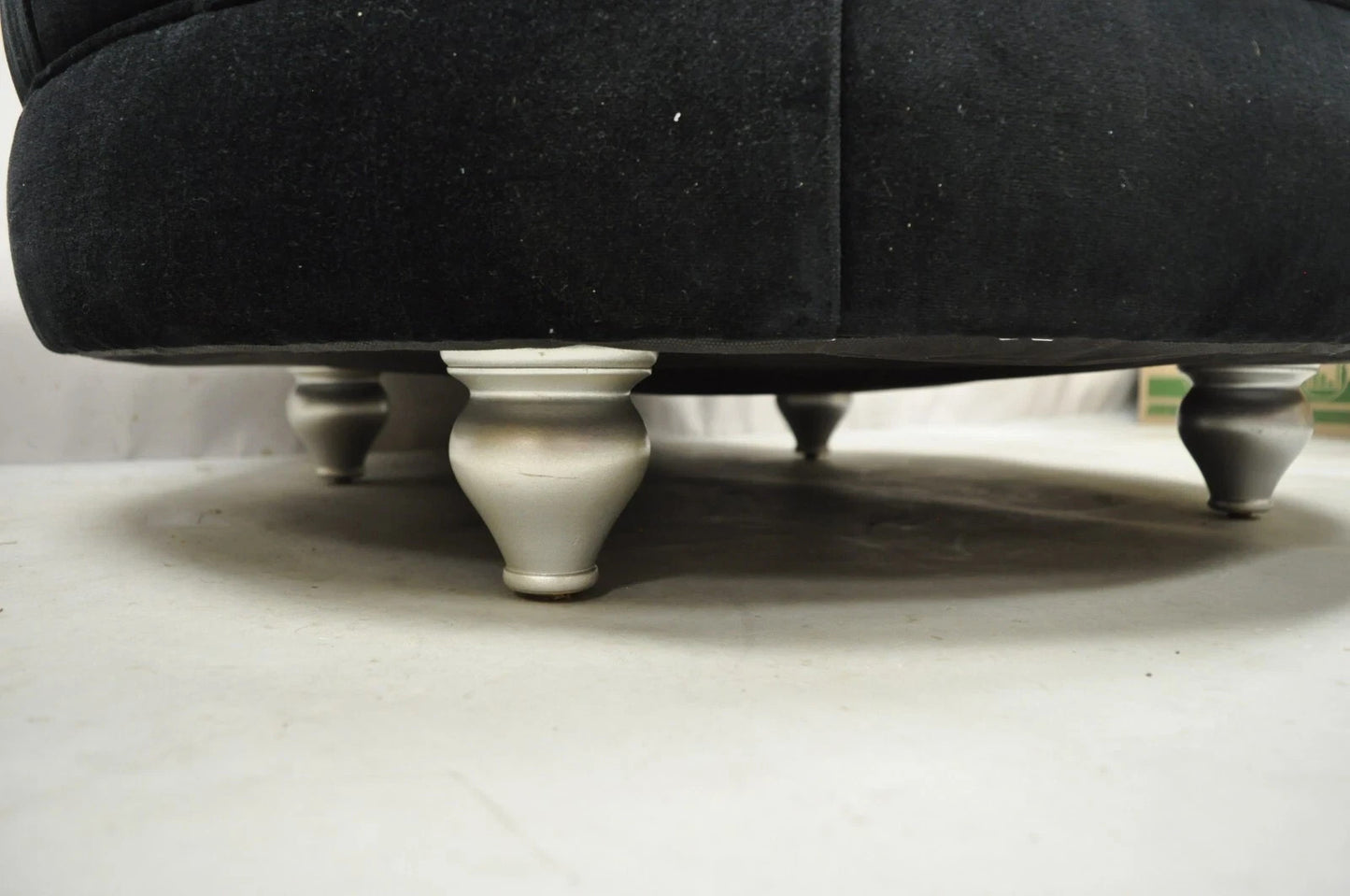 Modern Black Button Tufted 38" Round Ottoman w/ Silver Bun Feet by Carter