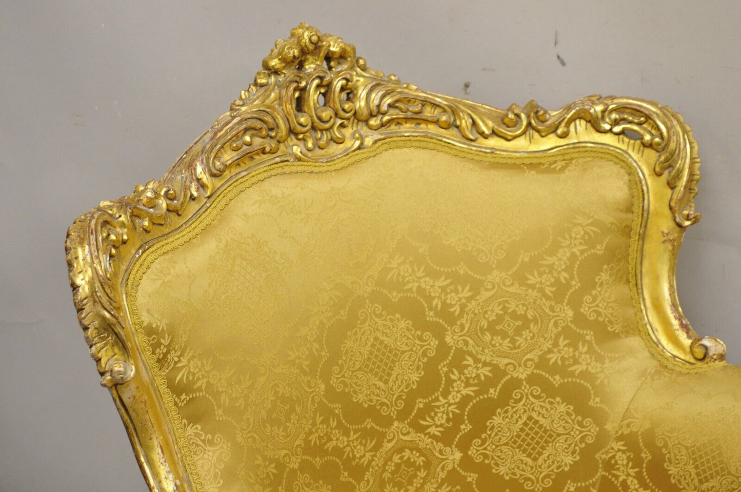 Vintage French Baroque Style Gold Giltwood Upholstered Bergere Club Chair - Pair