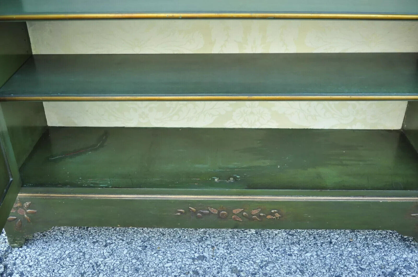 English Chinoiserie Green Distress Painted Tall George III Curio Display Cabinet