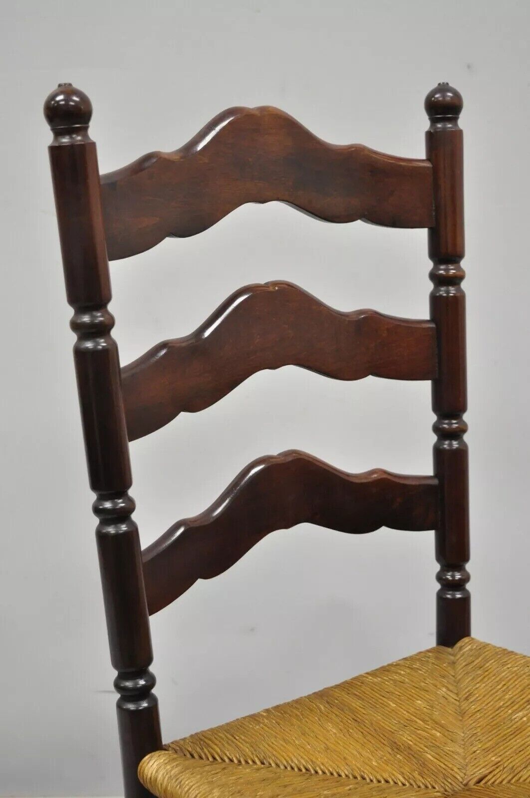 Antique American Primitive Cherry Wood Woven Rush Seat Ladder Back Side Chair