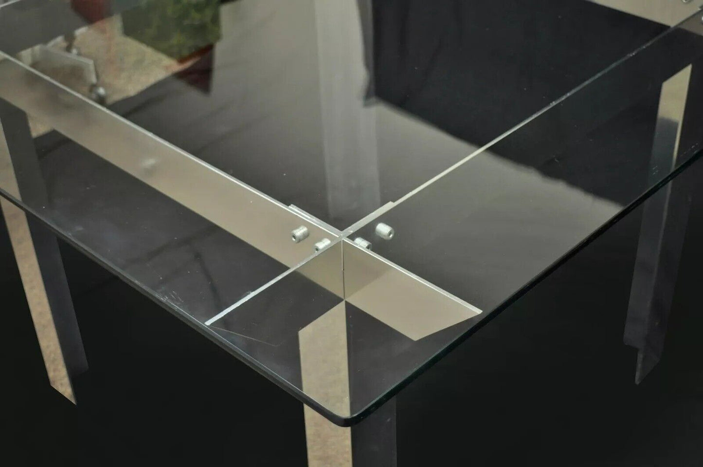 Mid Century Modern "Ginsu Knife" Aluminum Metal Square Glass Dining Table