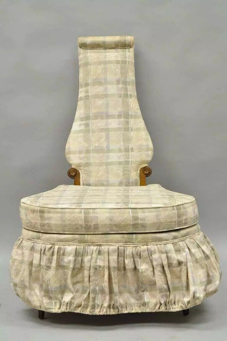 Hollywood Regency Dorothy Draper Style High Back Slipper Lounge Chairs - a Pair