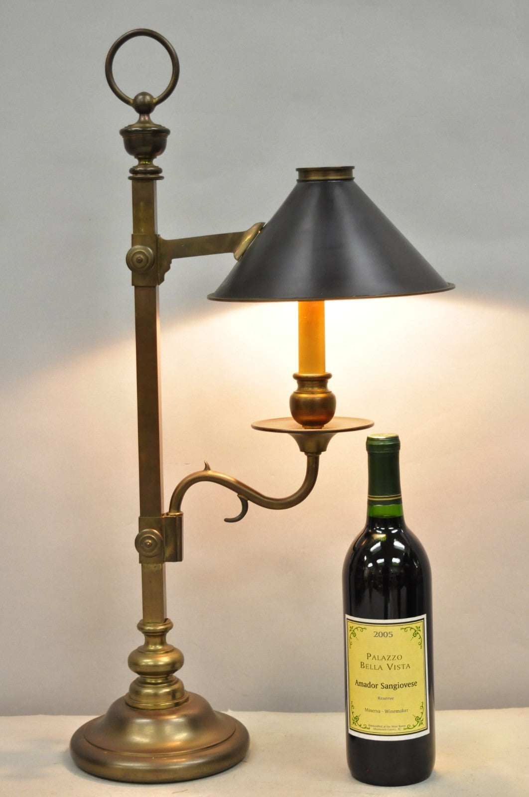 Vintage Chapman French Country Patinated Brass Branch Candlestick Desk Lamp