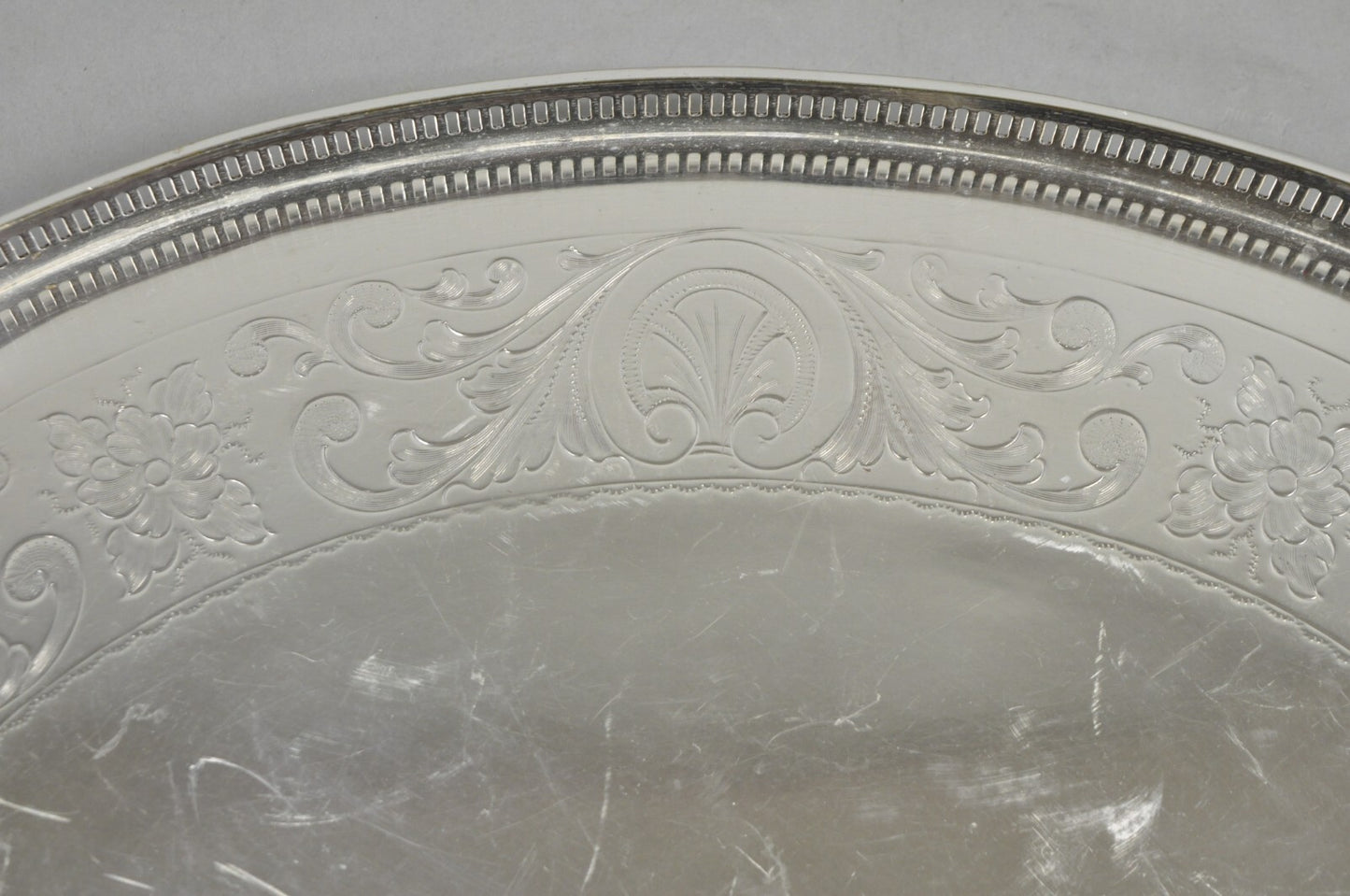 Antique English Sheffield Edwardian Silver Plated Oval 16" Bar Tray w/ Gallery