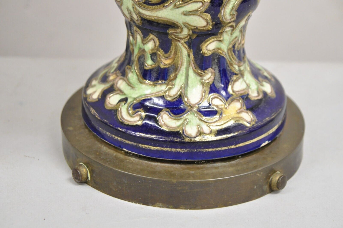 Antique Japanese Chinoiserie Blue Floral Porcelain "Wiseman" Large Table Lamp