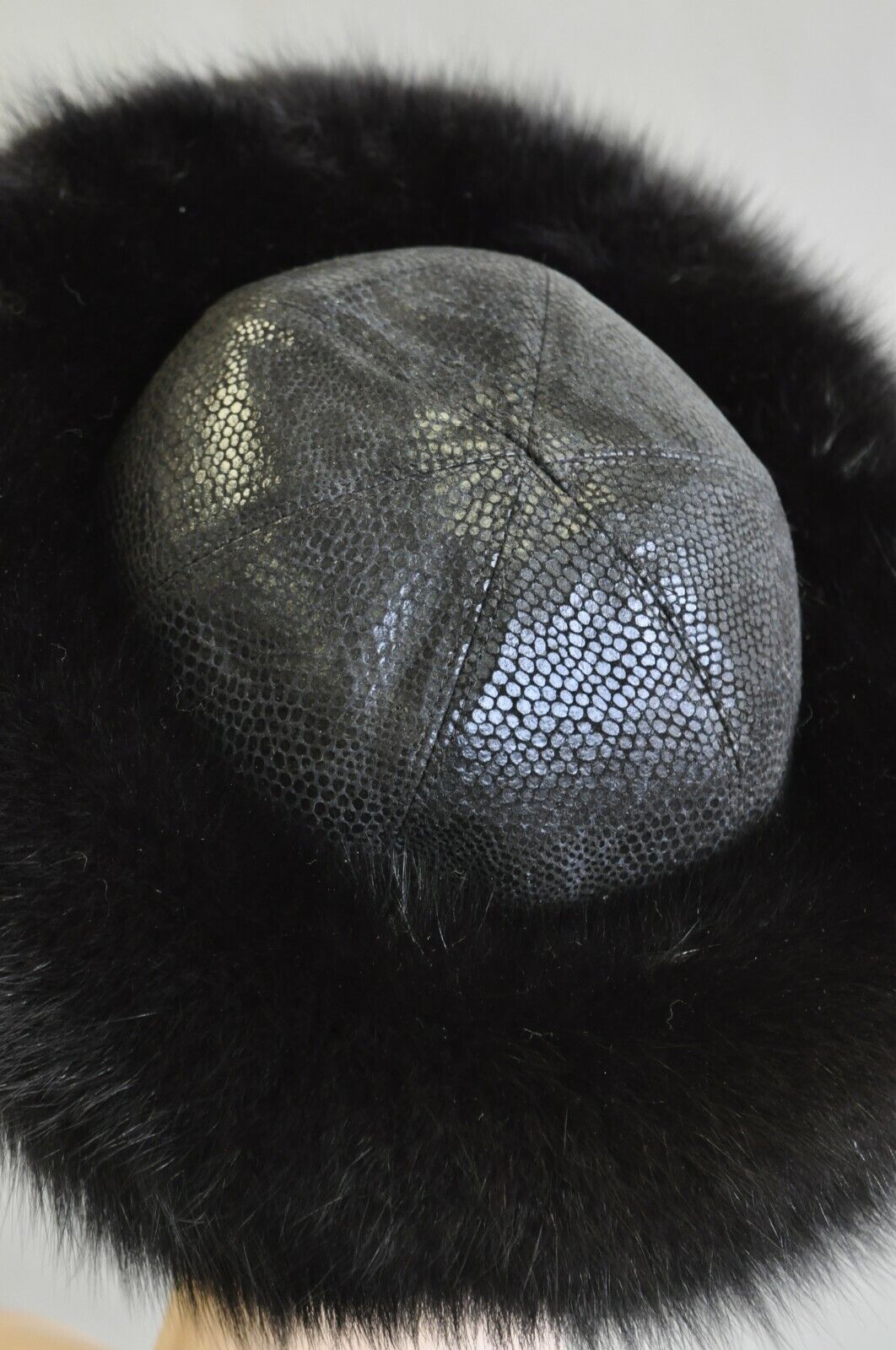 Vintage Boutique Kate's Canada Black Leather Snakeskin Mink Fur Church Derby Hat