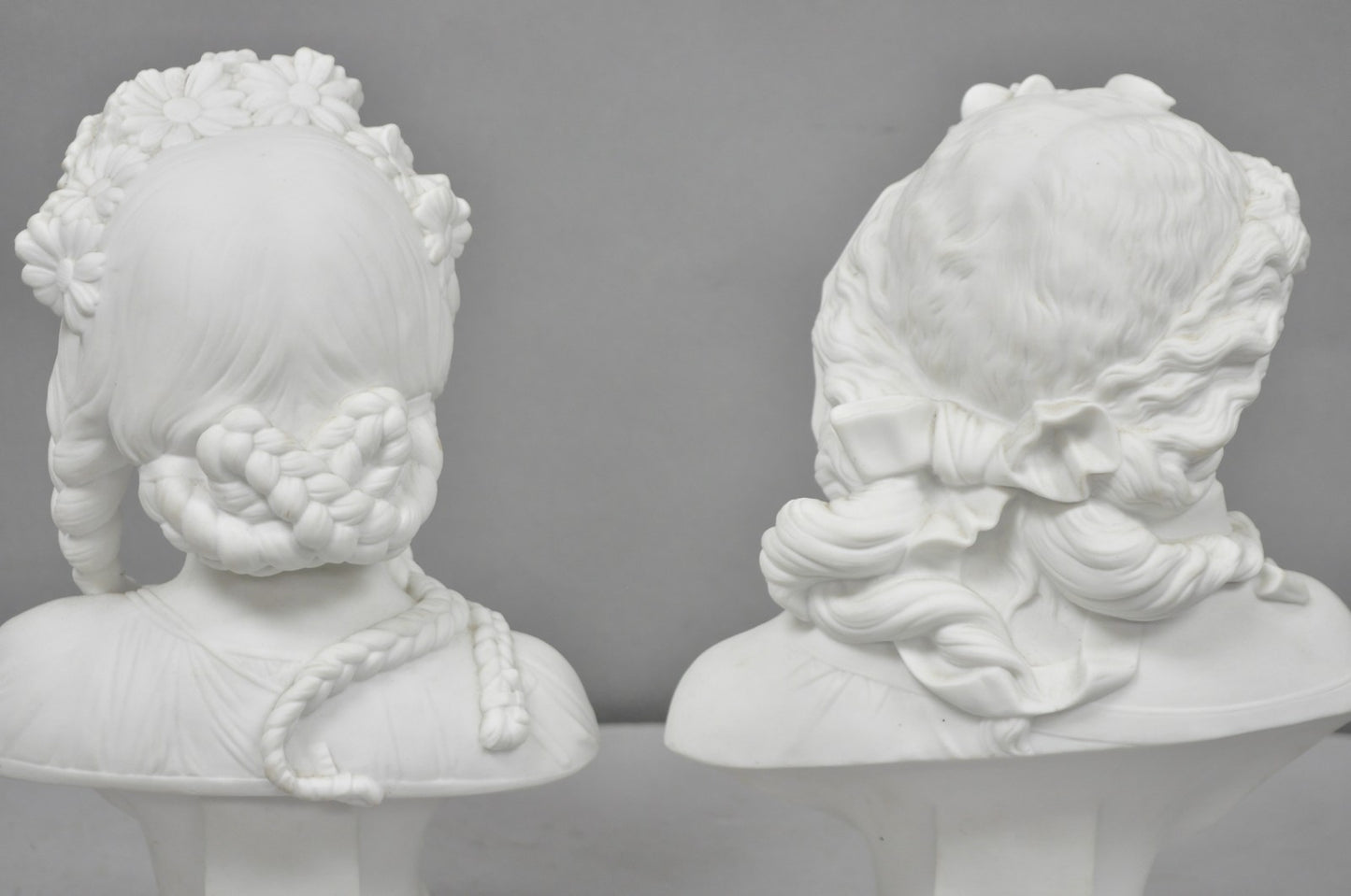 Antique French Classical Parian Porcelain 13" Goddess Female Maiden Bust - Pair