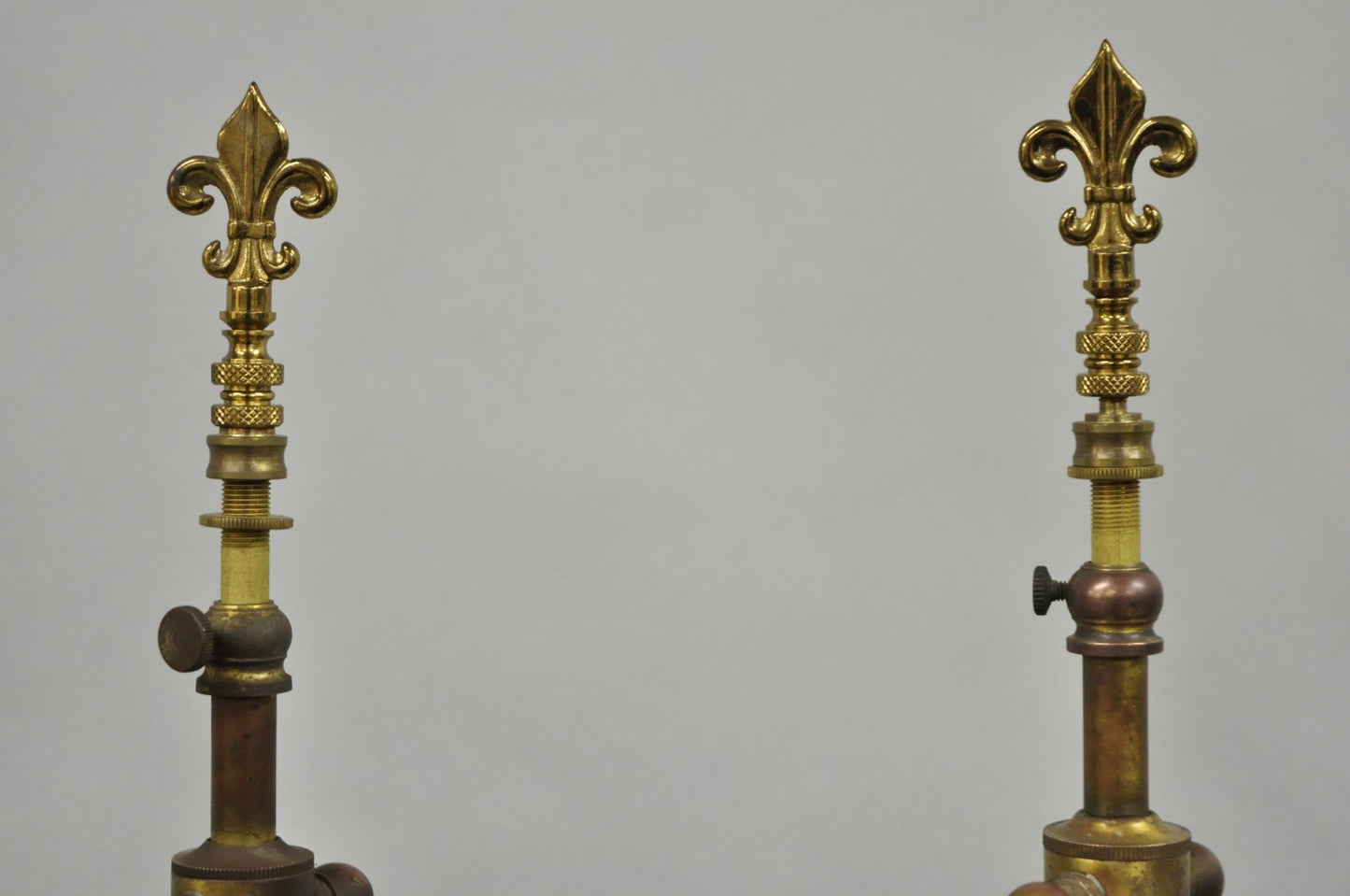Antique French Empire Style Figural Black & Gold Tall Column Table Lamps - Pair