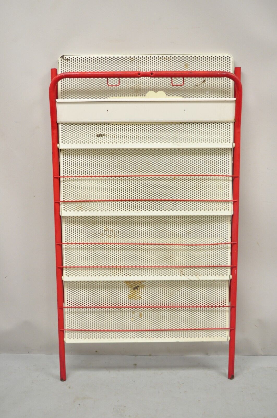 Vintage Hostess Red Metal Perforated 4 Shelf Folding Display Shelf Stand
