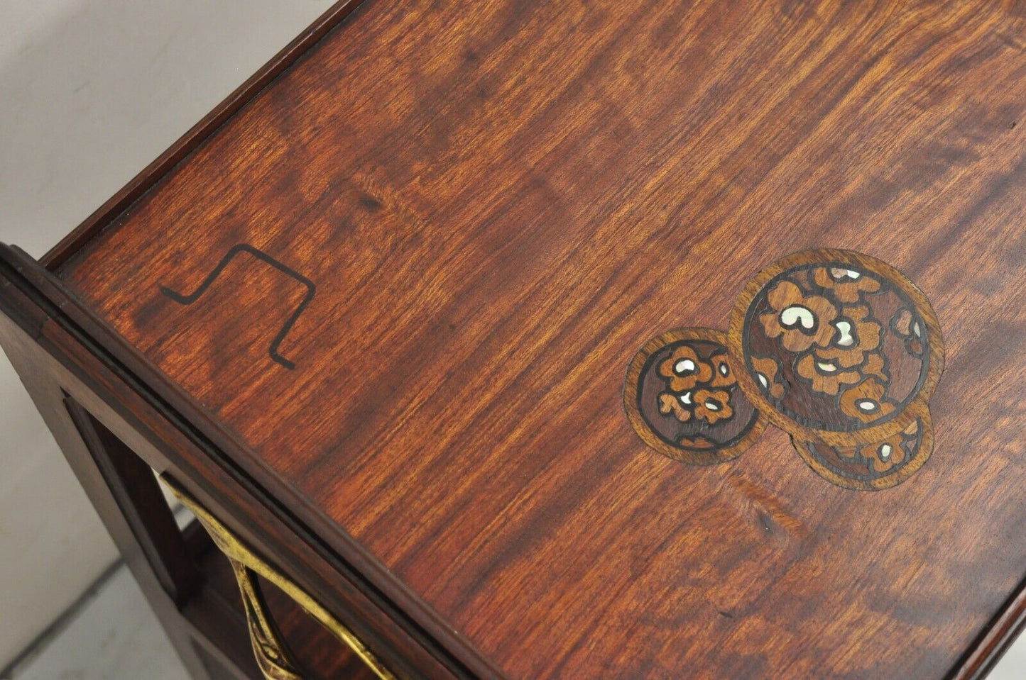 Antique Louis Majorelle French Art Nouveau Inlaid Mahogany 2 Tier Side Table
