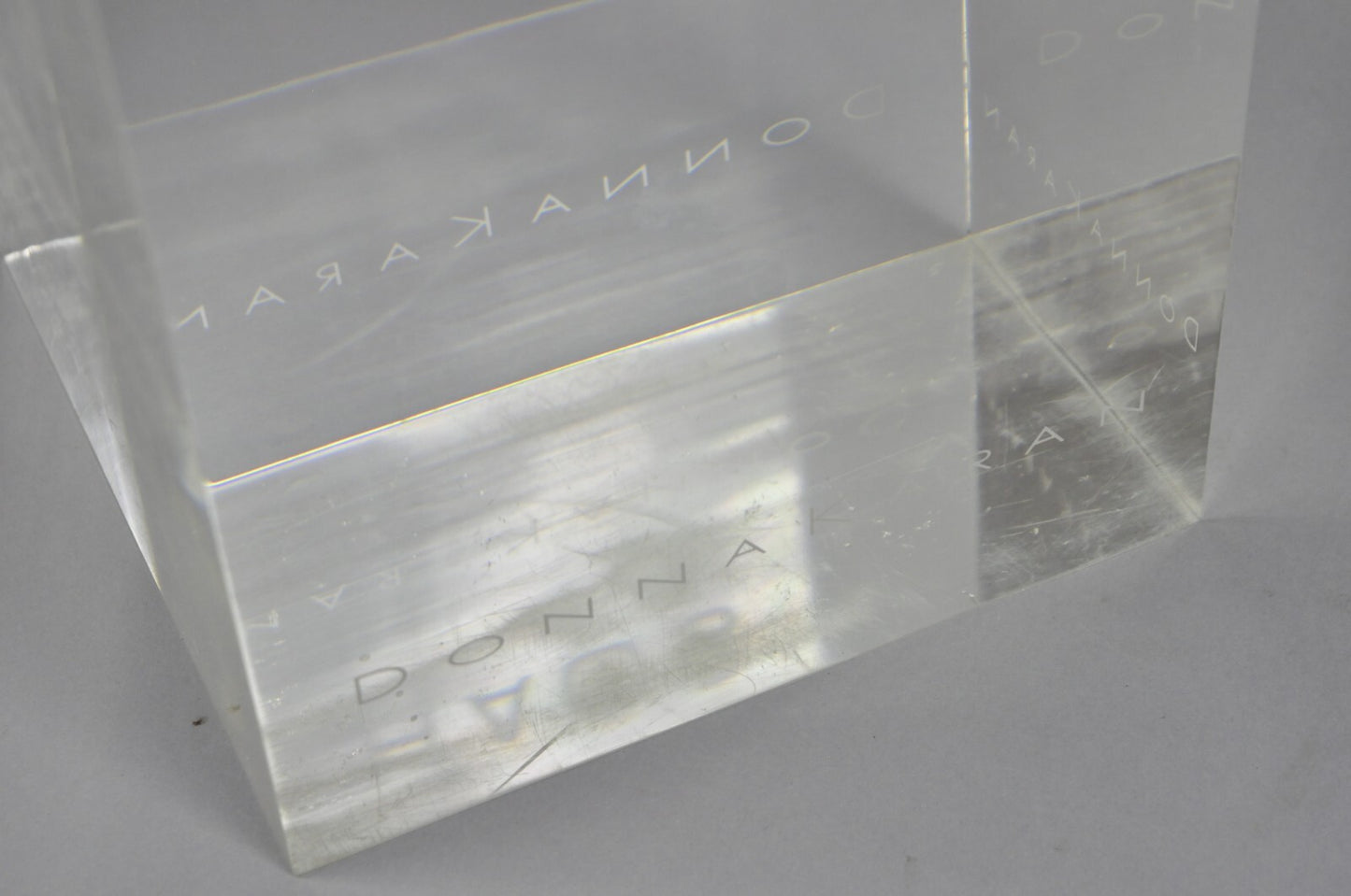 Donna Karan "Chaos" Heavy Acrylic Lucite Cube Perfume Retail Pedestal Display