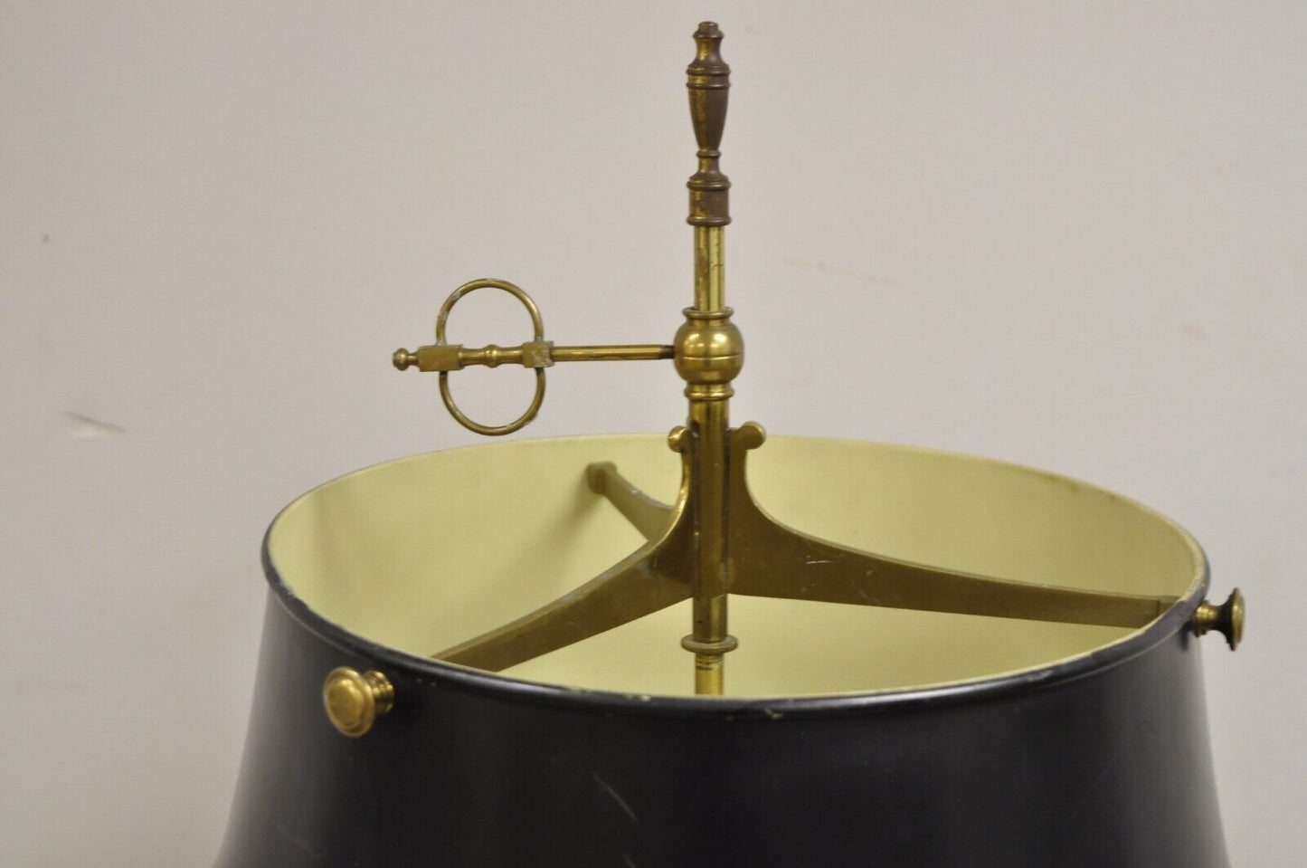 French Regency Tall Brass Candelabra Bouillotte Desk Lamp w/ Tole Metal Shade
