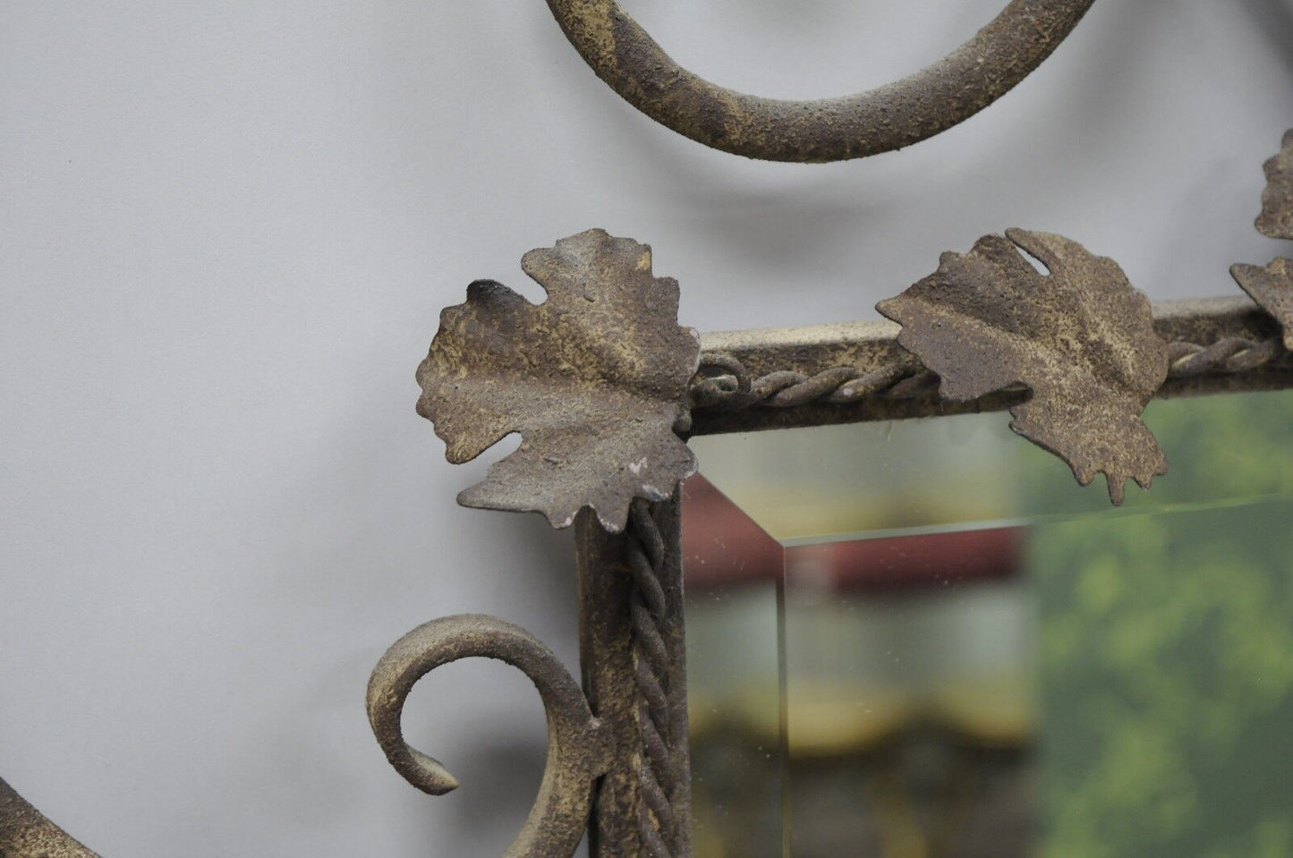 Italian Hollywood Regency Iron Tole Metal Wheat Sheaf Scroll Wall Mirror 50 x 31