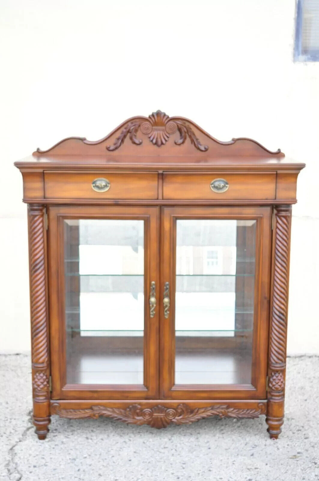 Wynwood Flex Steel Empire Carved Cherry Wood Glass Display Curio China Cabinet
