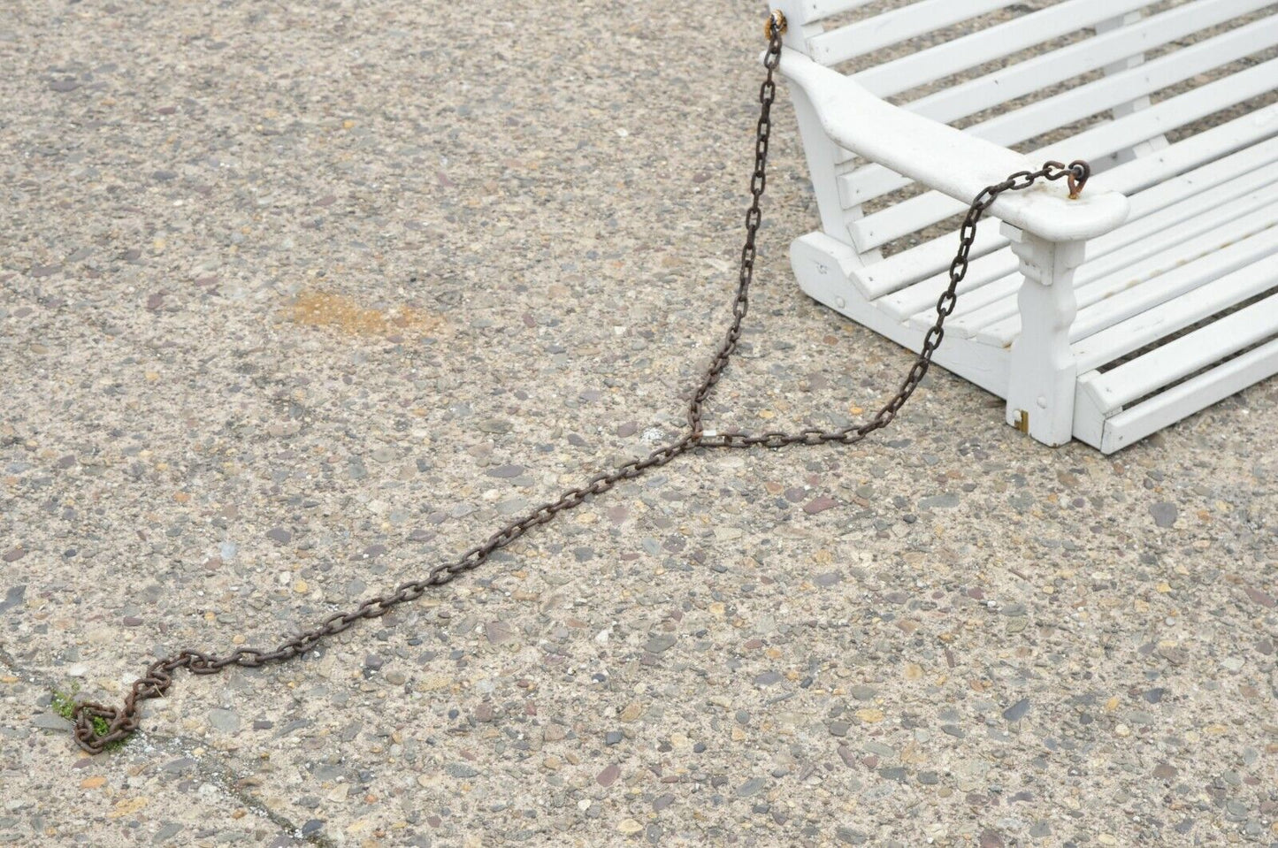 Vintage White Painted Wooden Slat Hanging Garden Patio Bench Love Seat Swing
