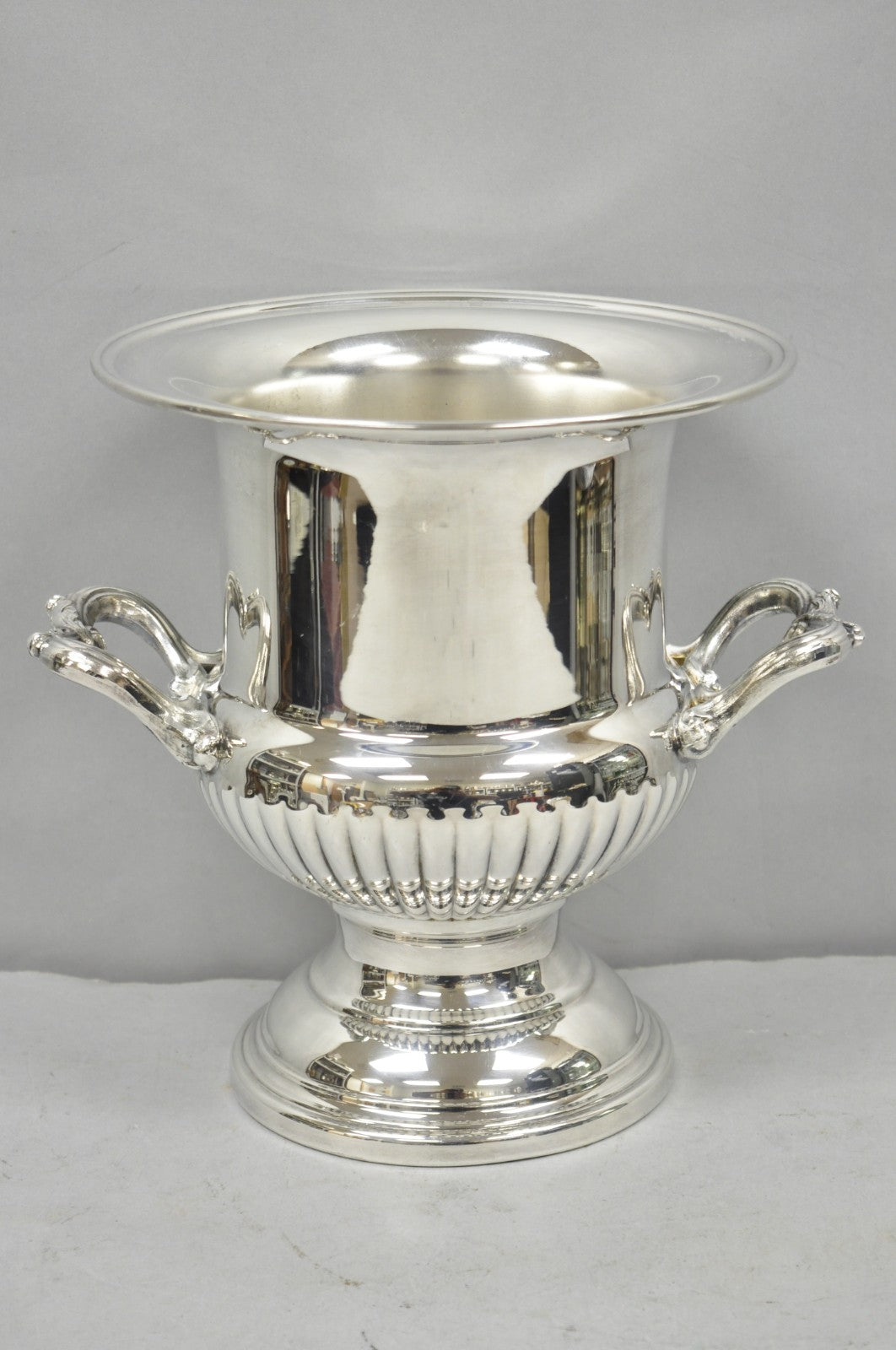 Vintage Regency Silver Plated Trophy Cup Urn Ribbed Champagne Chiller Ice Bucket