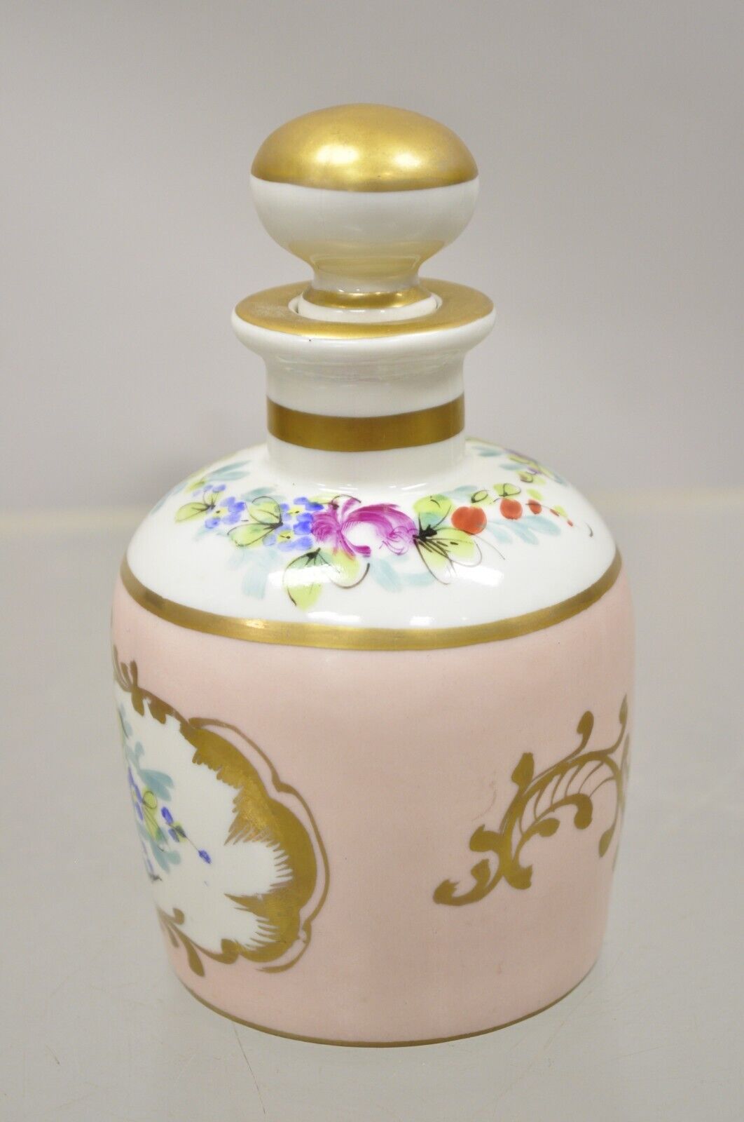 Vintage Hand Painted Porcelain Tea Caddy Tonic Perfume Vanity Bottle