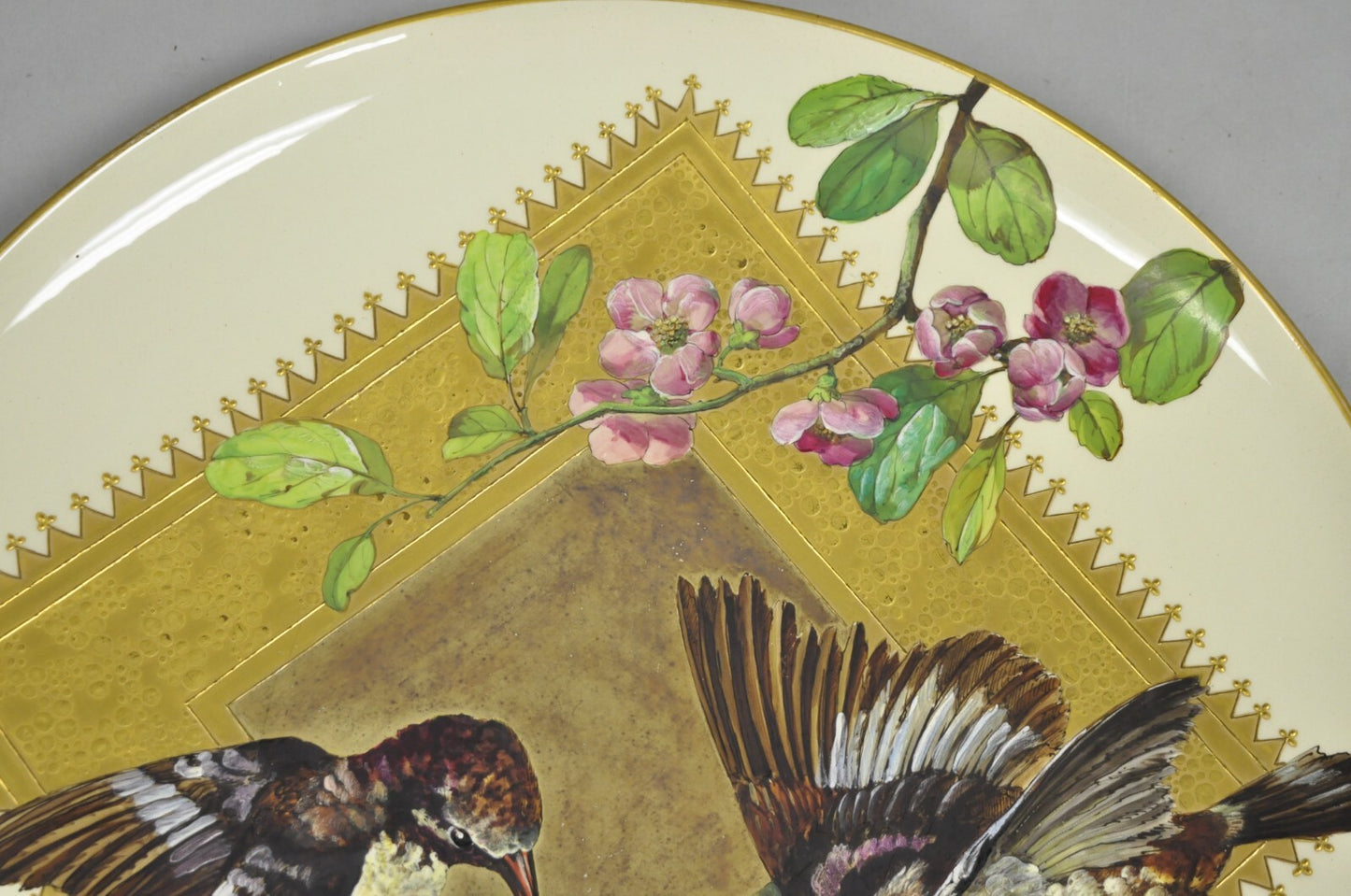 Antique Montereau B&Cie Faience French Porcelain Hand Painted Bird Charger Plate