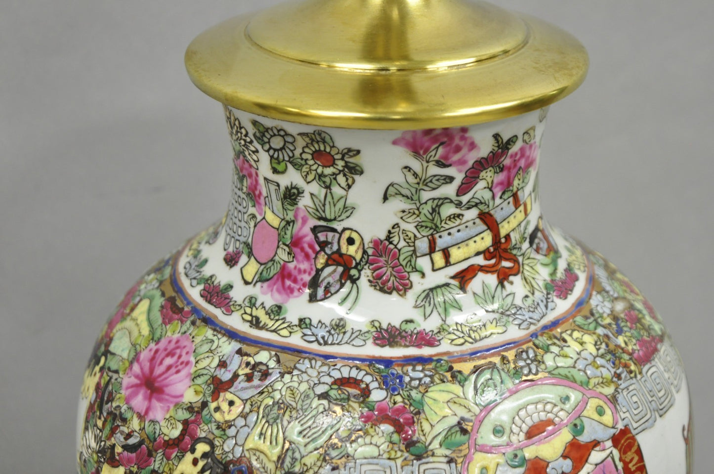 Vintage Oriental Porcelain Chinese Ginger Jar Vase Brass Chinoiserie Table Lamp