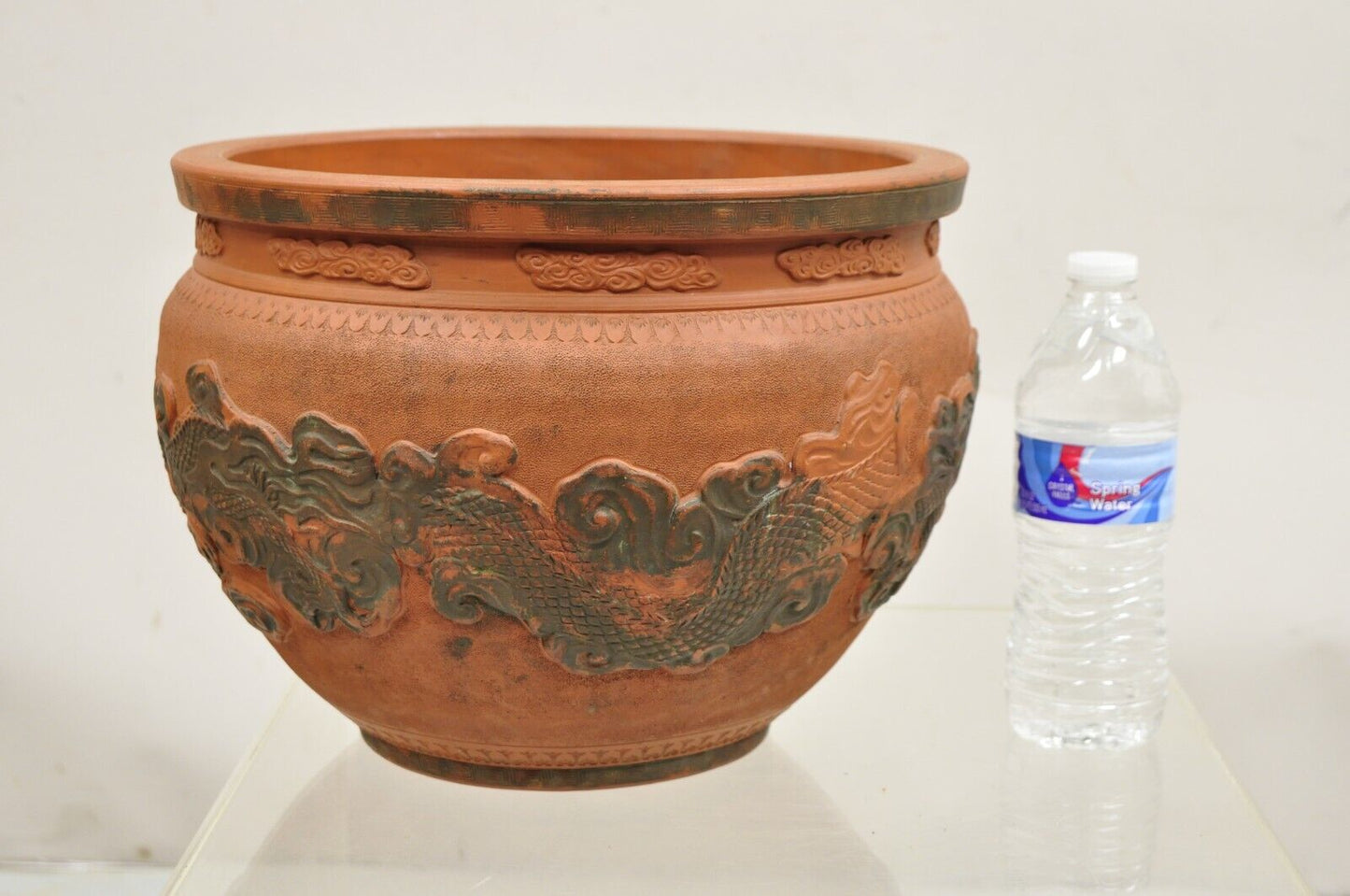 Vintage Japanese Tokoname Ware Dragon Jardiniere Terracotta Cachepot Vase