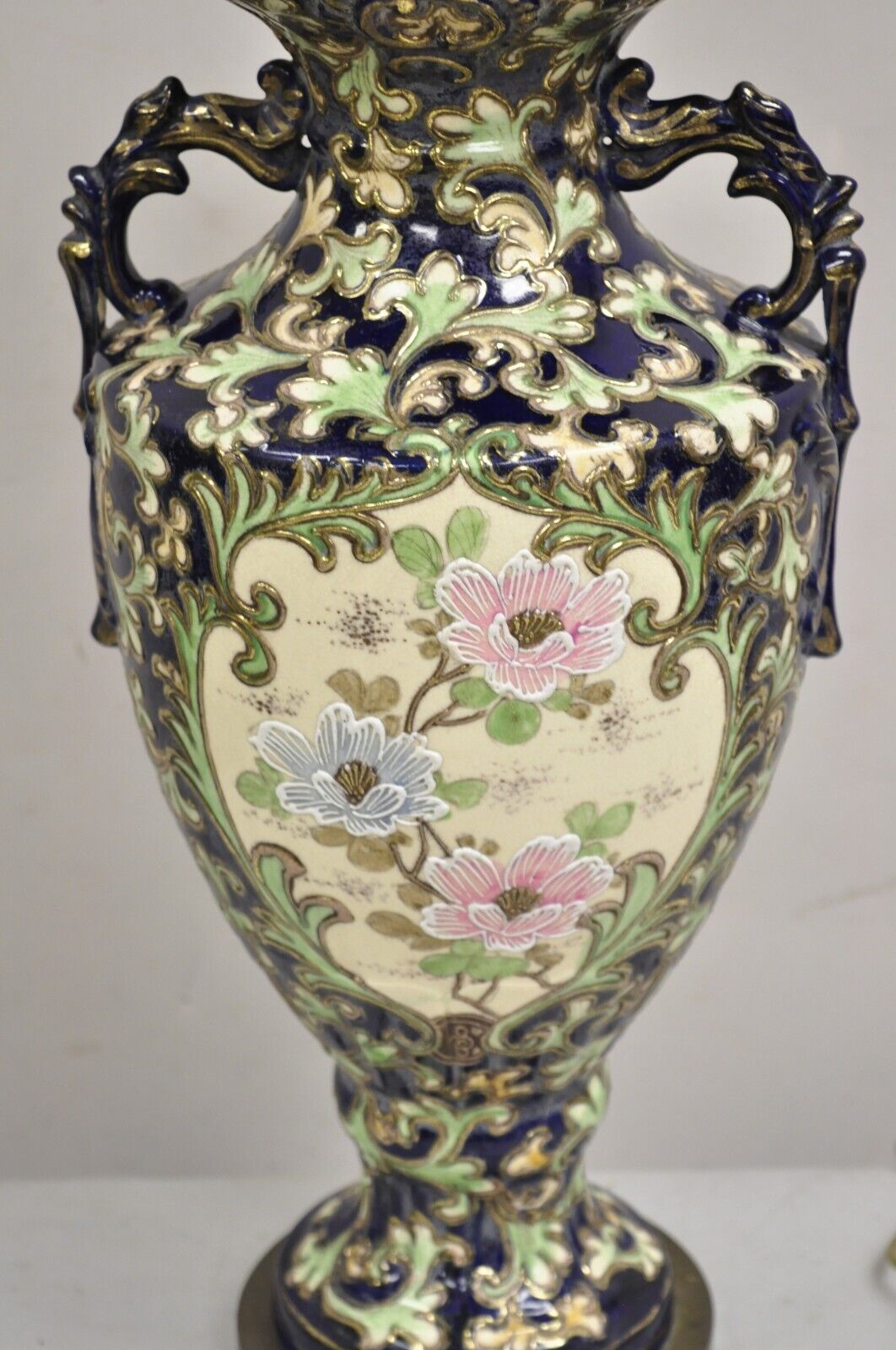 Antique Japanese Chinoiserie Blue Floral Porcelain "Wiseman" Large Table Lamp