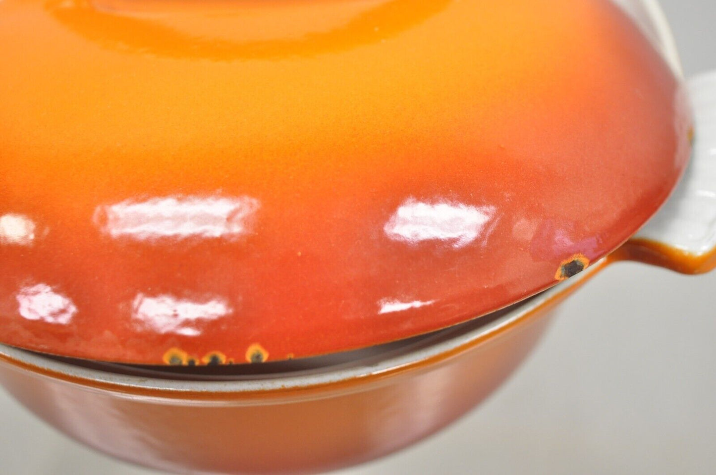 Vintage Descoware Mid Century Modern Cast Iron Orange Enamel Lidded Dutch Oven