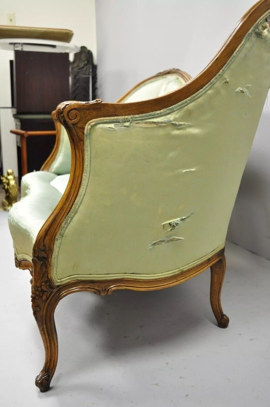 Antique French Louis XV Style Carved Walnut Double Hump Back Settee Loveseat